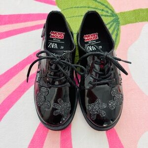 Zara Black Glitter Patent Leather Mickey Mouse Shoes